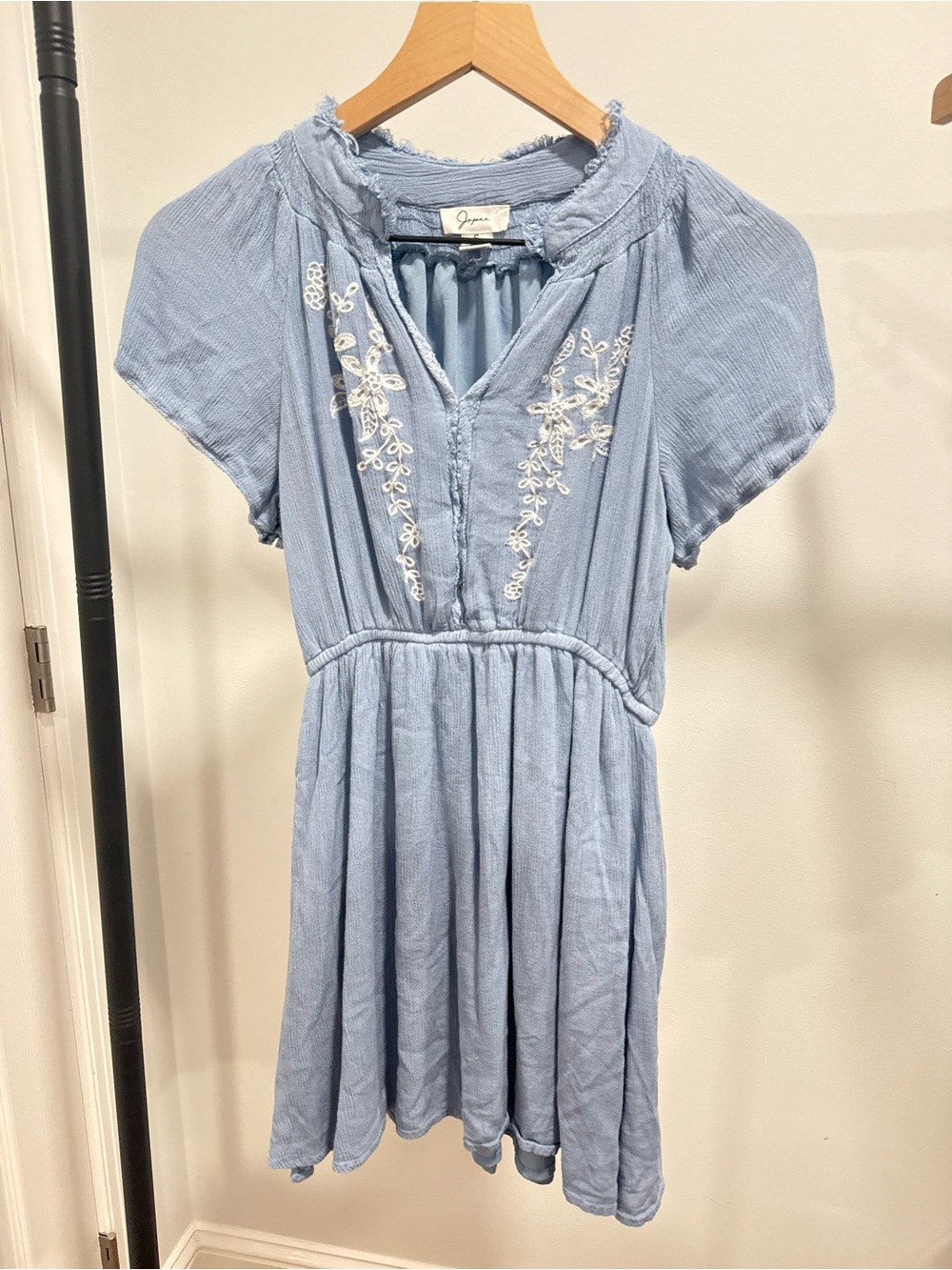 Japna Light Blue Embroidered Mini Dress